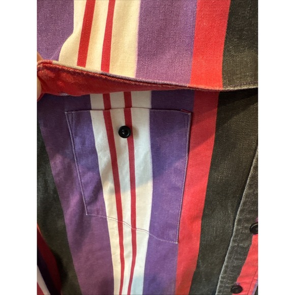 Wrangler Brushpopper Shirt 17.5 35 XL Caped Yoke Western Cowboy Purple Striped - Picture 5 of 10